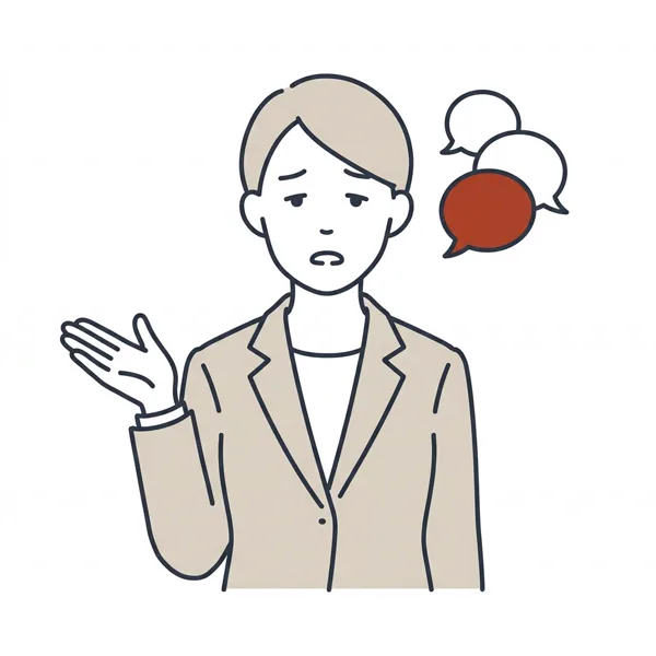 同じ説明を繰り返している担当者と、重なった吹き出しのイラスト